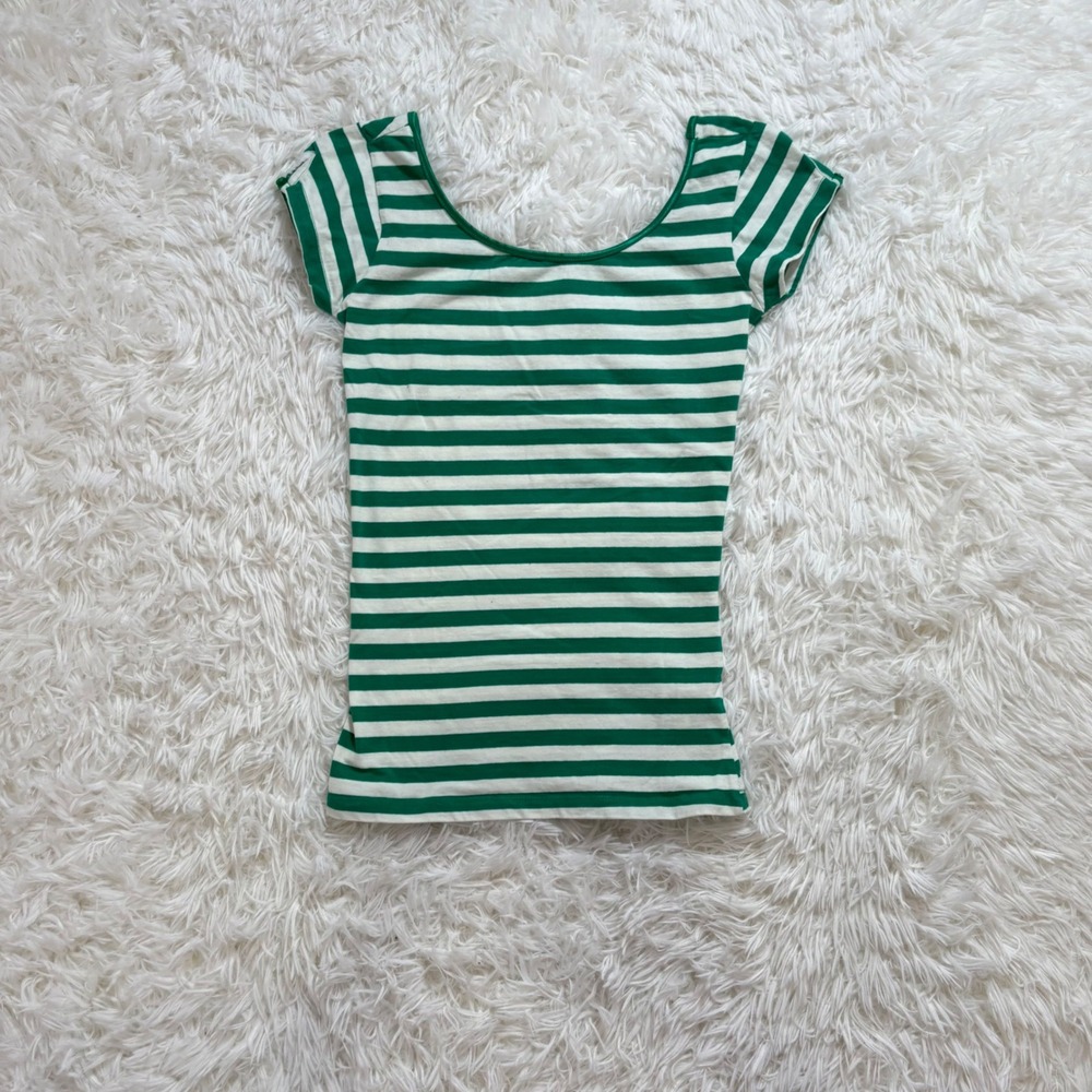 y2k green & white stiped off shoulder top medium